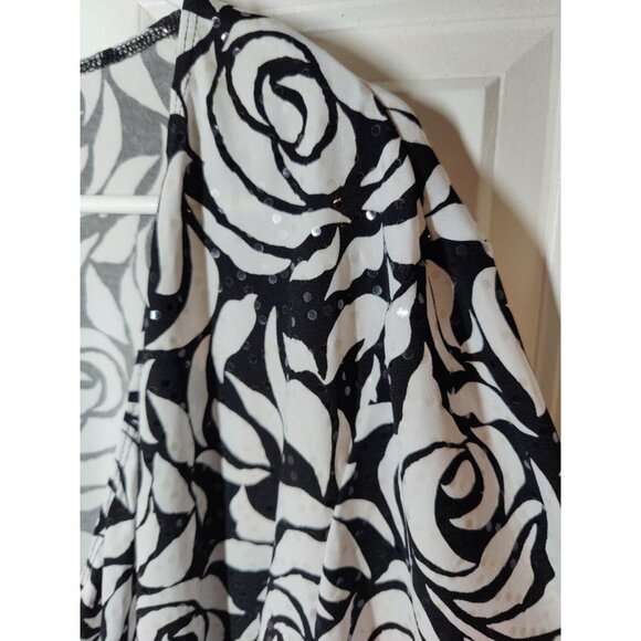 MSK Women Deep V-Neck Black White Floral Long-sleeve Dressy Sparkly Top 2X - Picture 2 of 6